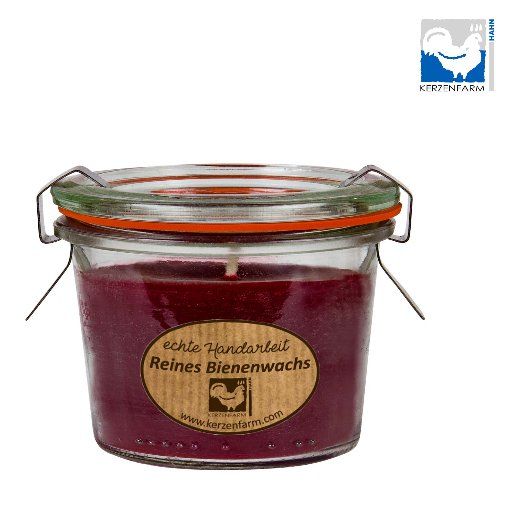 Weck-Glas mit Bienenwachskerze, rot (80ml)