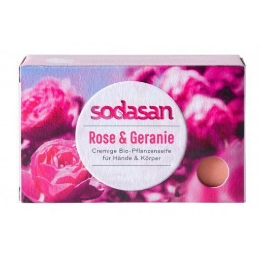 Produktbild - Sodasan - Pflanzenölseife - Rose & Geranie - 100g